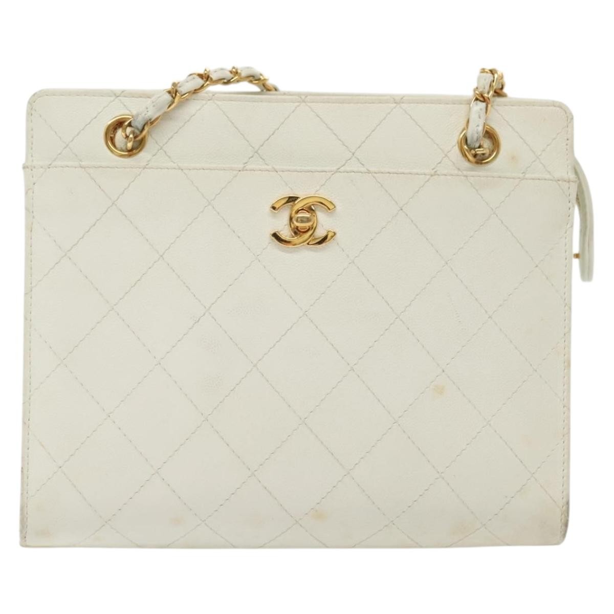 Chanel Cc Shoulder Bag Quilted Caviar White Leather Bag