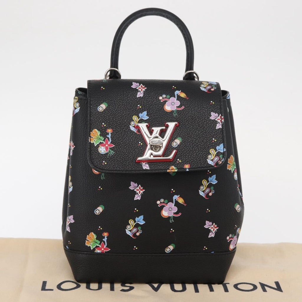 Louis Vuitton Lockme Backpack Floral Printed Leather Black Leather Backpack Bag