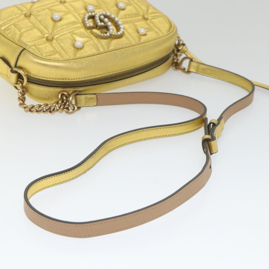 Gucci Gg Marmont Shoulder Bag Leather Gold Leather Shoulder Bag Bag (Pre-Owned)