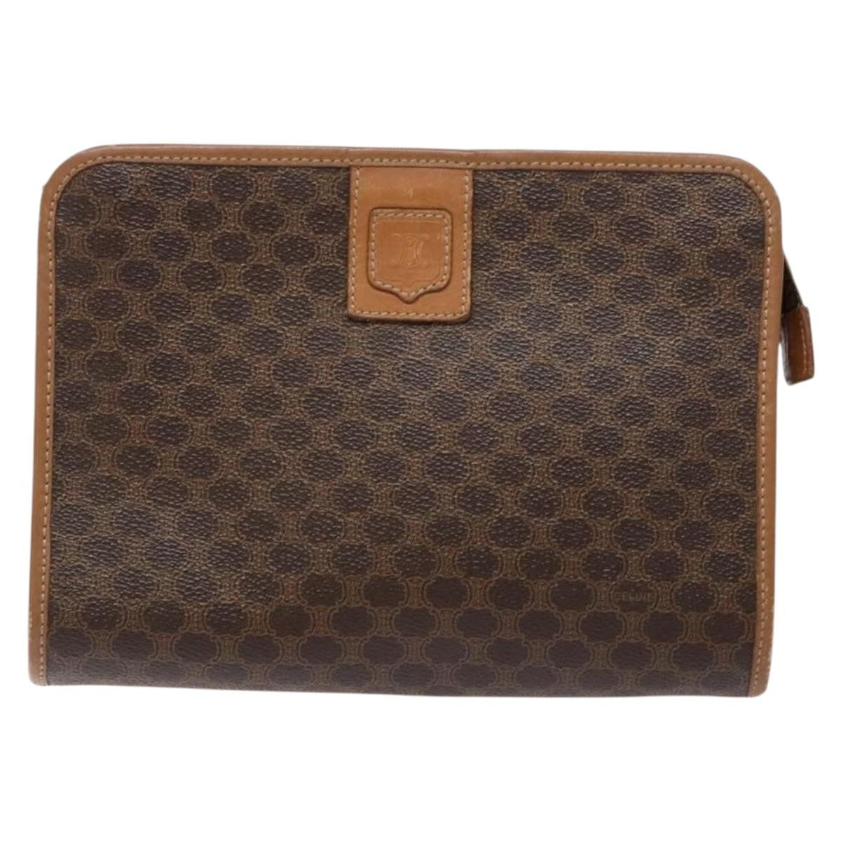 Celine Macadam Pochette Canvas And Leather Brown Canvas Clutche & Pouche Bag