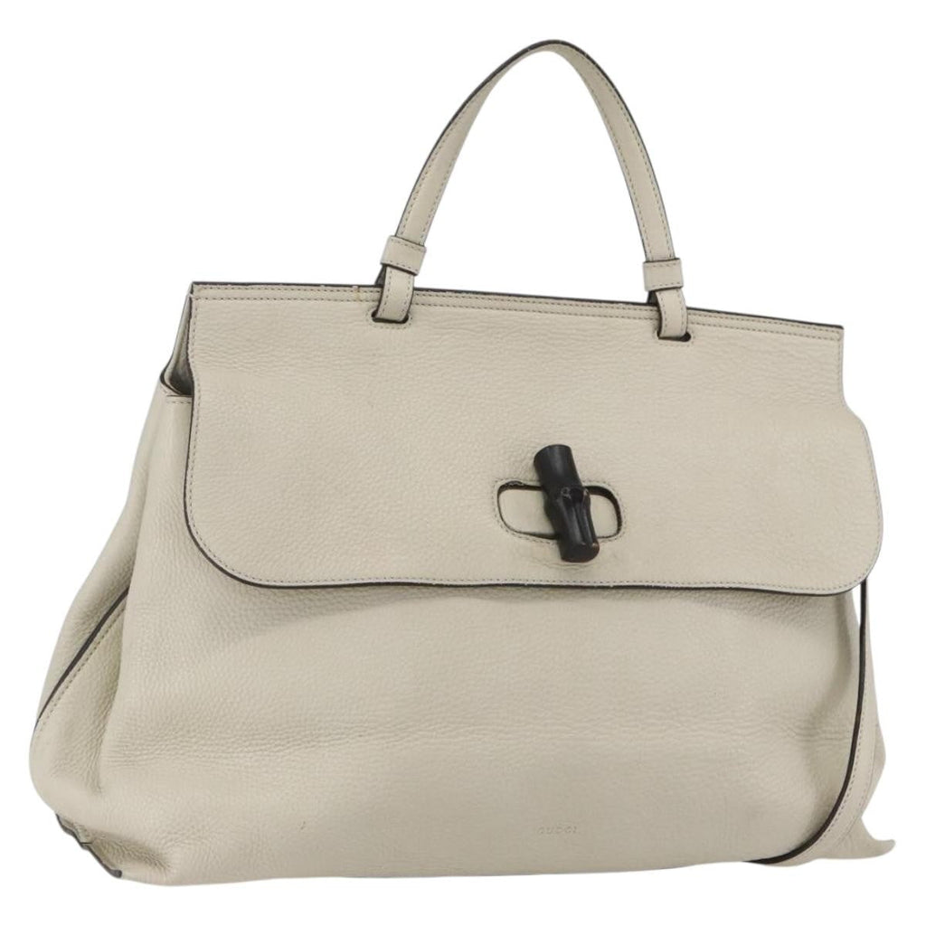 Gucci Bamboo Daily Top Handle Bag Leather White Leather Handbag (Pre-Owned)