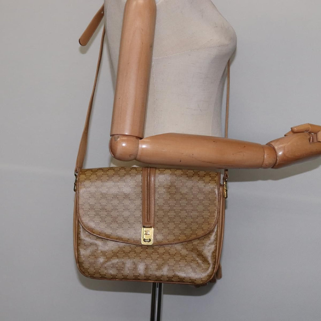 Celine Vintage Macadam Shoulder Bag Canvas And Leather Beige Canvas Shoulder Bag Bag