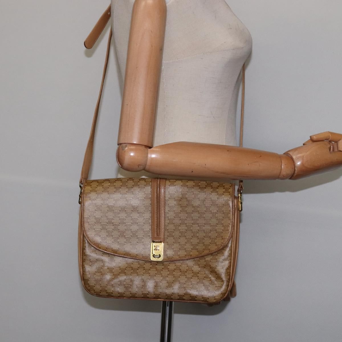 Celine Vintage Macadam Shoulder Bag Canvas And Leather Beige Canvas Shoulder Bag Bag