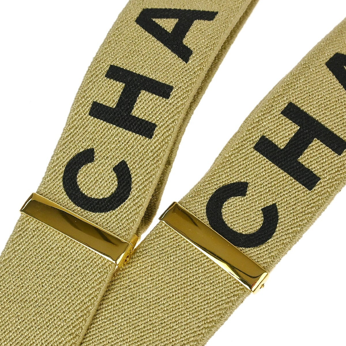 Chanel Logo Suspenders Canvas Beige Canvas Belts Accessory