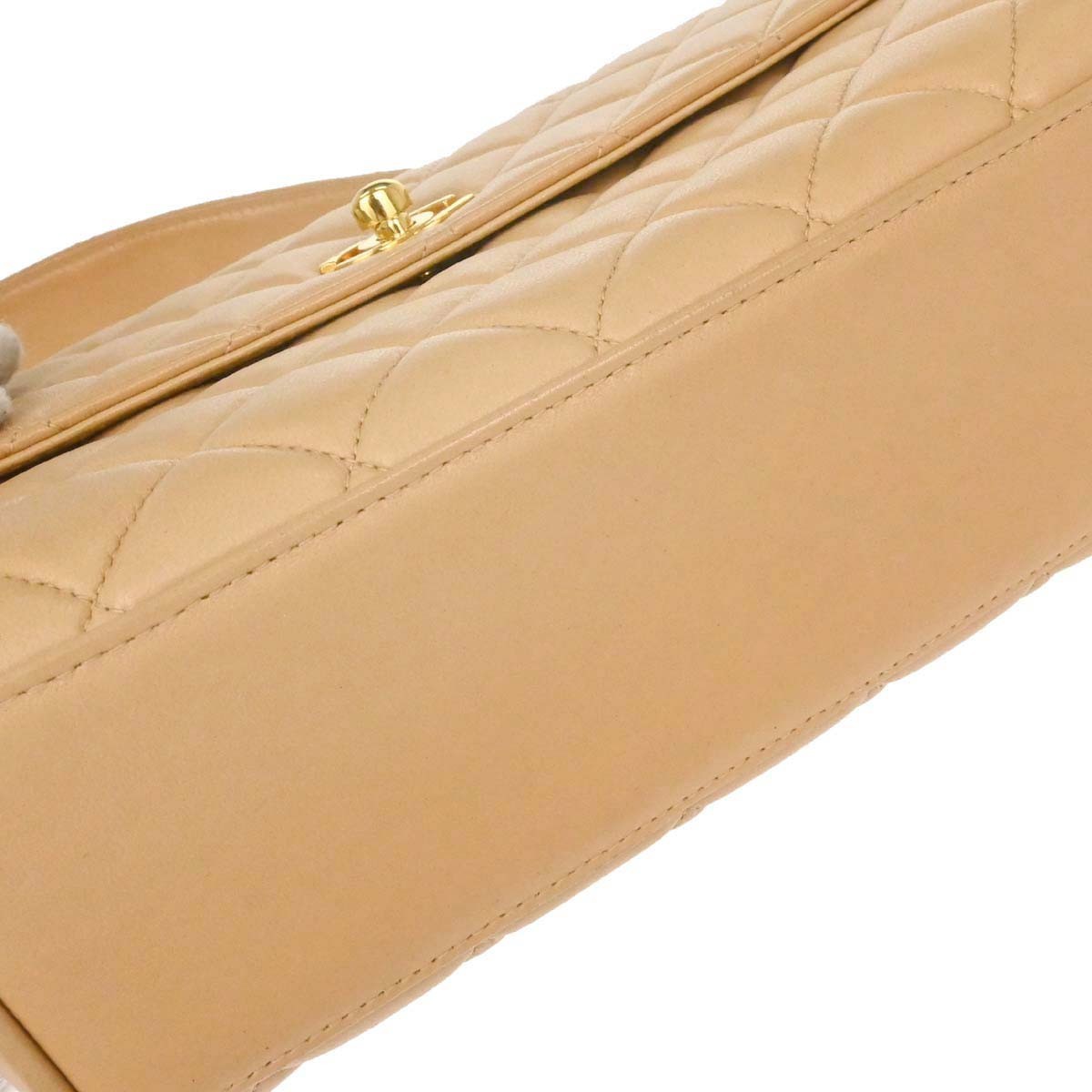 Chanel Vintage Top Handle Flap Bag Quilted Lambskin Beige Leather Handbag