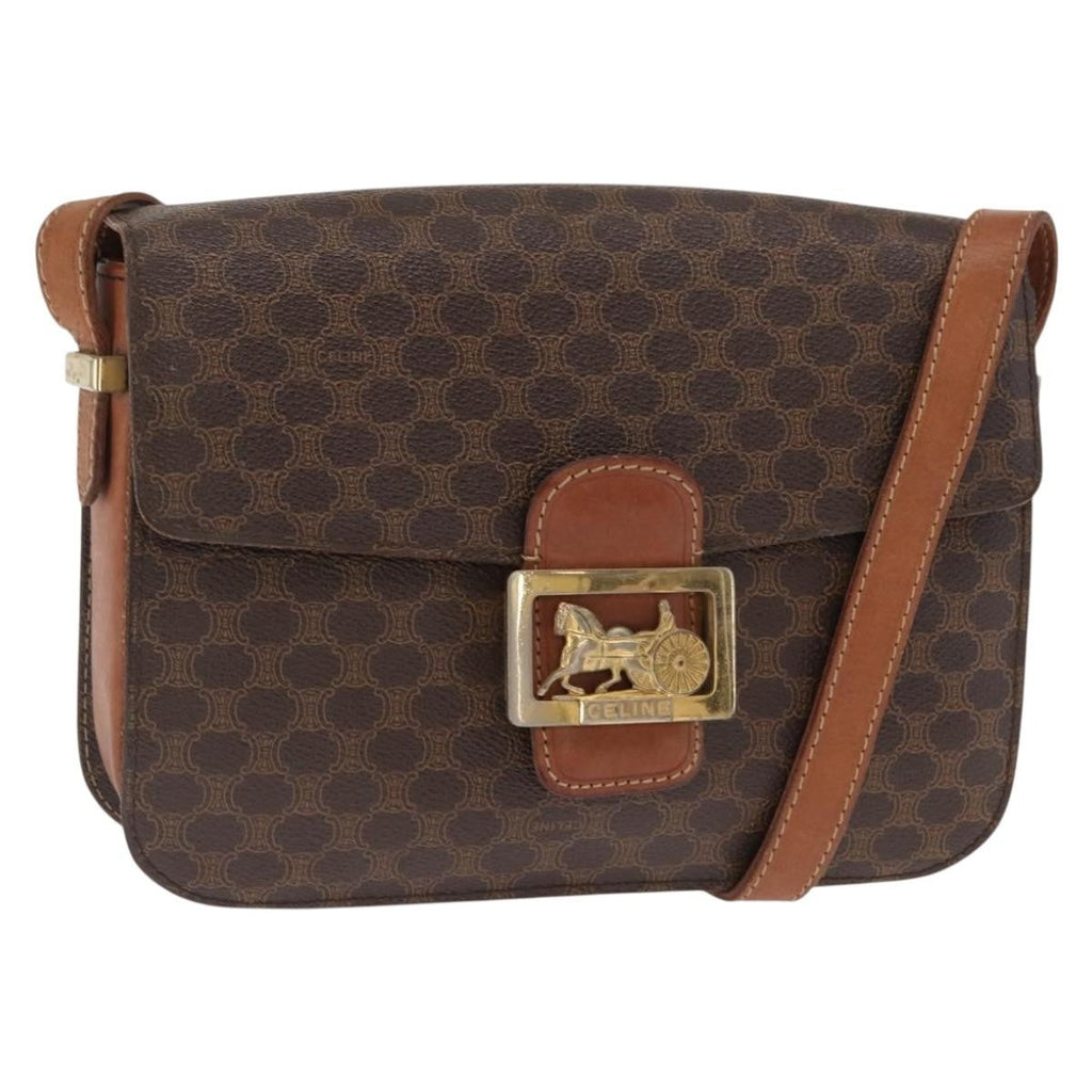 Celine Vintage Horse Carriage Macadam Shoulder Bag Canvas Brown Pvc Shoulder Bag Bag