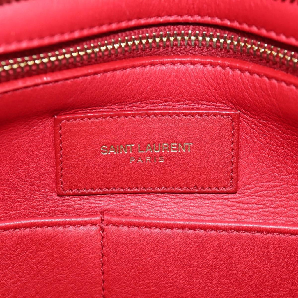 Saint Laurent Classic Y Cabas Leather Red Leather Handbag (Pre-Owned)