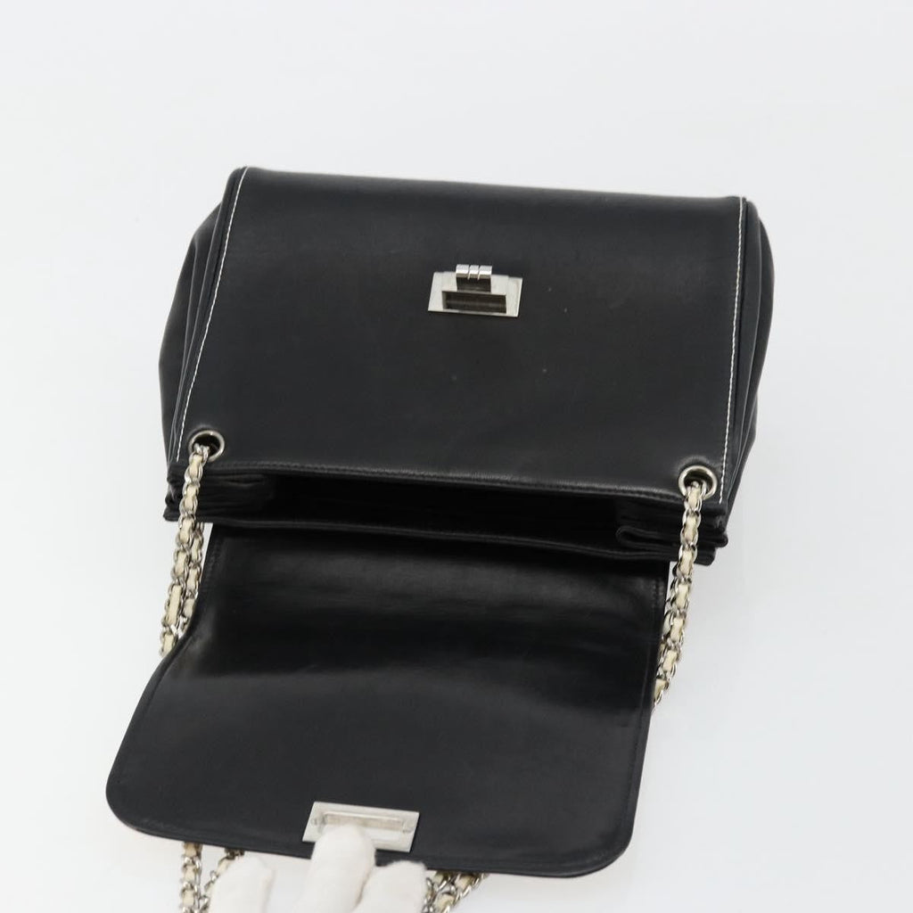 Chanel Chocolate Bar Accordion Reissue Flap Bag Quilted Lambskin Black Leather Handbag