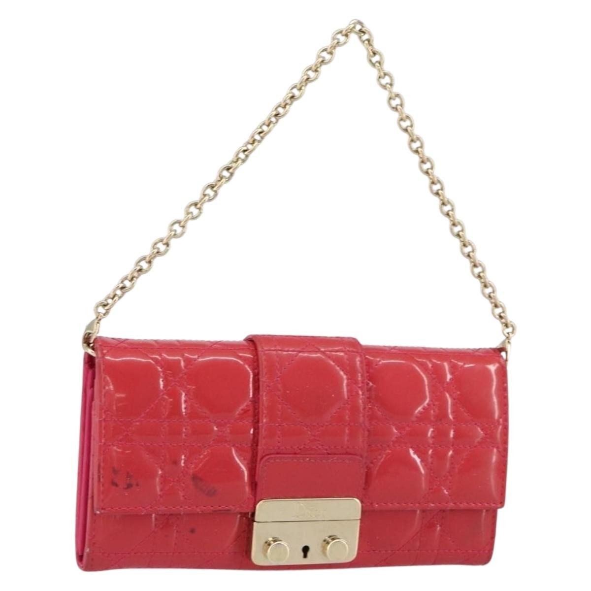 Christian Dior New Lock Pouch Cannage Quilt Patent Pink Patent_Leather Clutche & Pouche Bag (Pre-Owned)