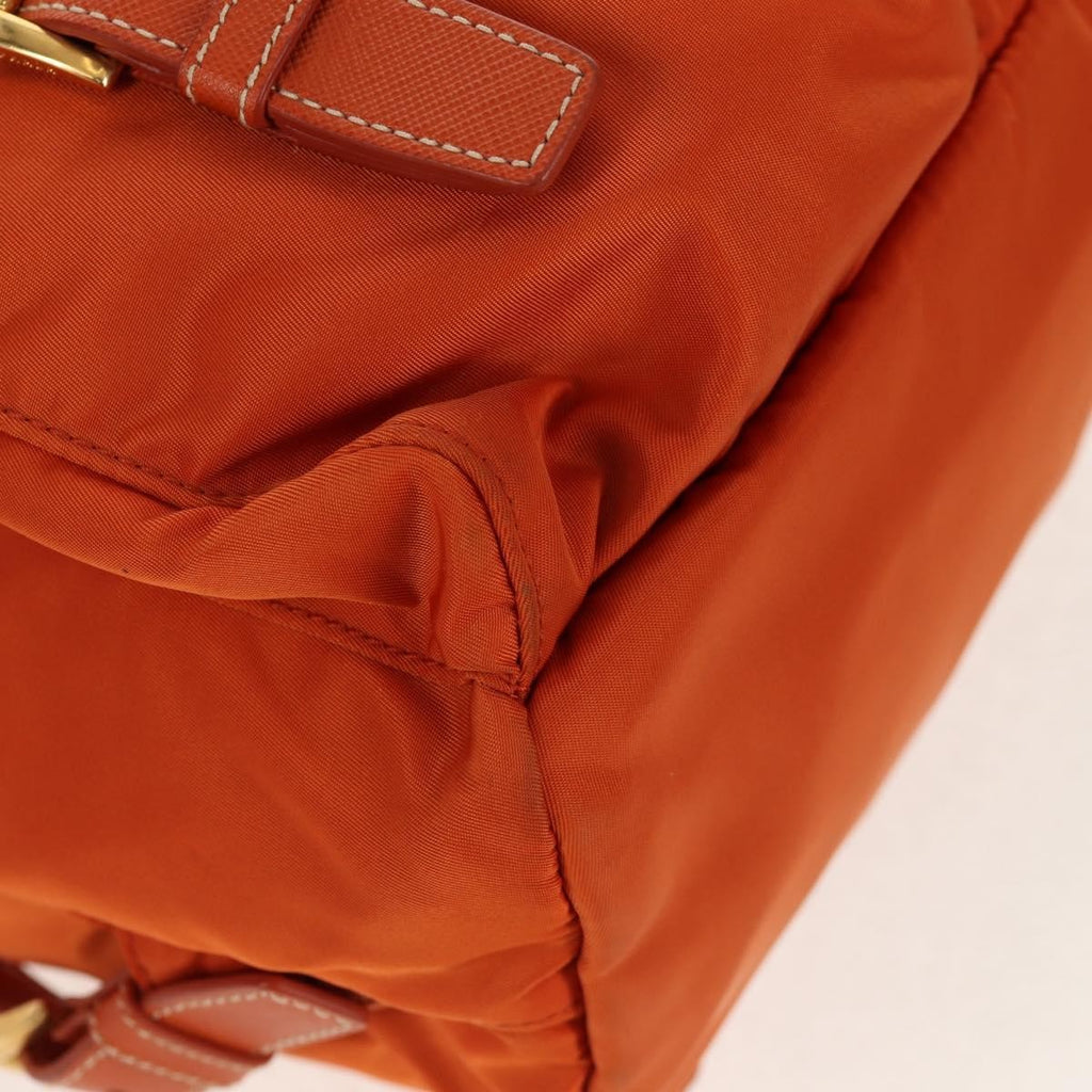 Prada Vela Double Front Pocket Backpack Tessuto With Saffiano Leather Orange Nylon Backpack Bag