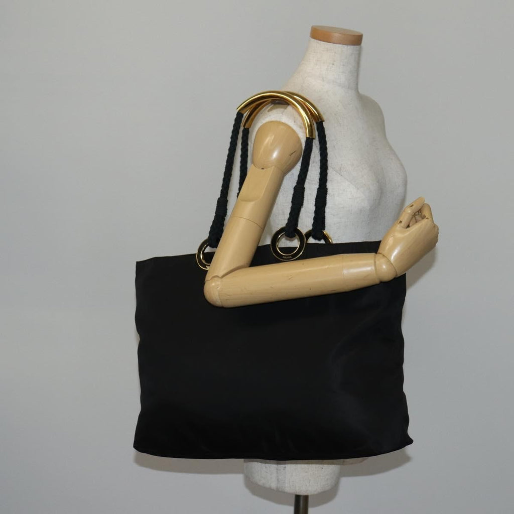 Prada Convertible Metal Handle Satchel Quilted Tessuto Black Nylon Tote Bag Bag