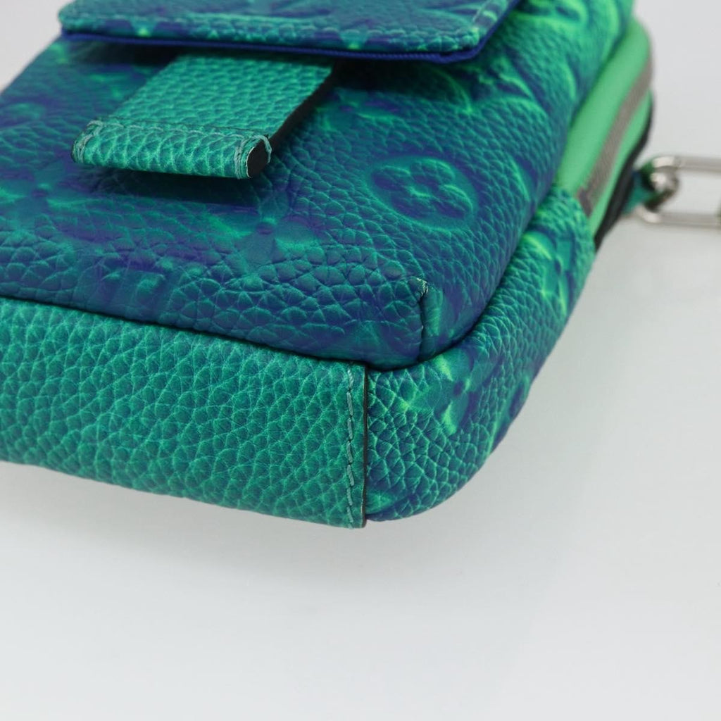 Louis Vuitton Double Phone Pouch Nm Monogram Shadow Leather Green Leather Clutche & Pouche Bag