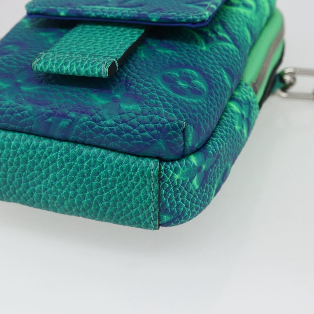 Louis Vuitton Double Phone Pouch Nm Monogram Shadow Leather Green Leather Clutche & Pouche Bag
