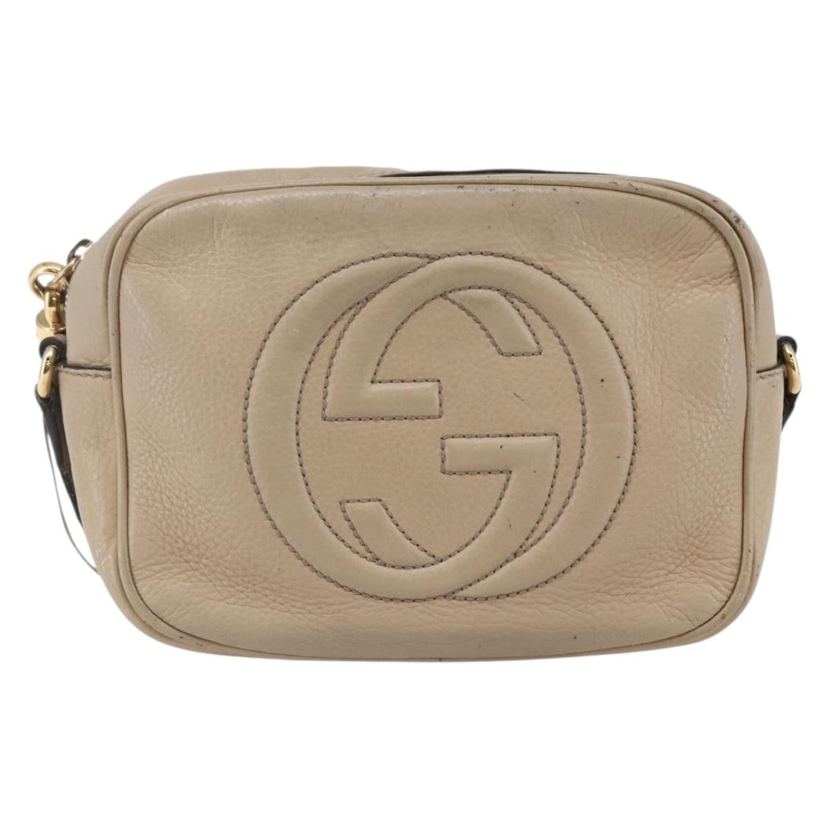 Gucci Soho Disco Crossbody Bag Leather Beige Leather Shoulder Bag Bag (Pre-Owned)