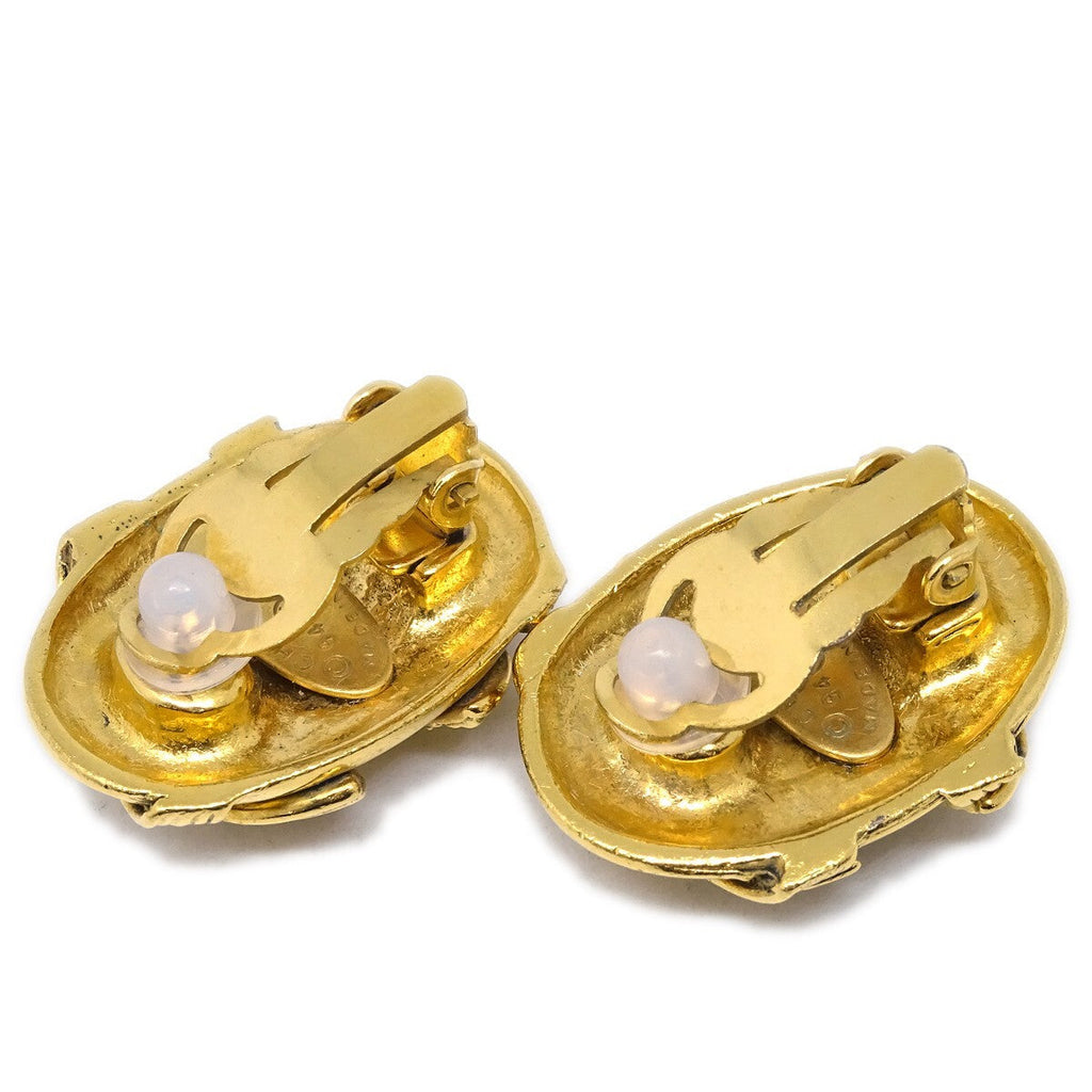 Chanel Vintage Cc Button Ovales Clip-On Earrings Gold-Plated Gold Gold_Plated Earrings Jewelry