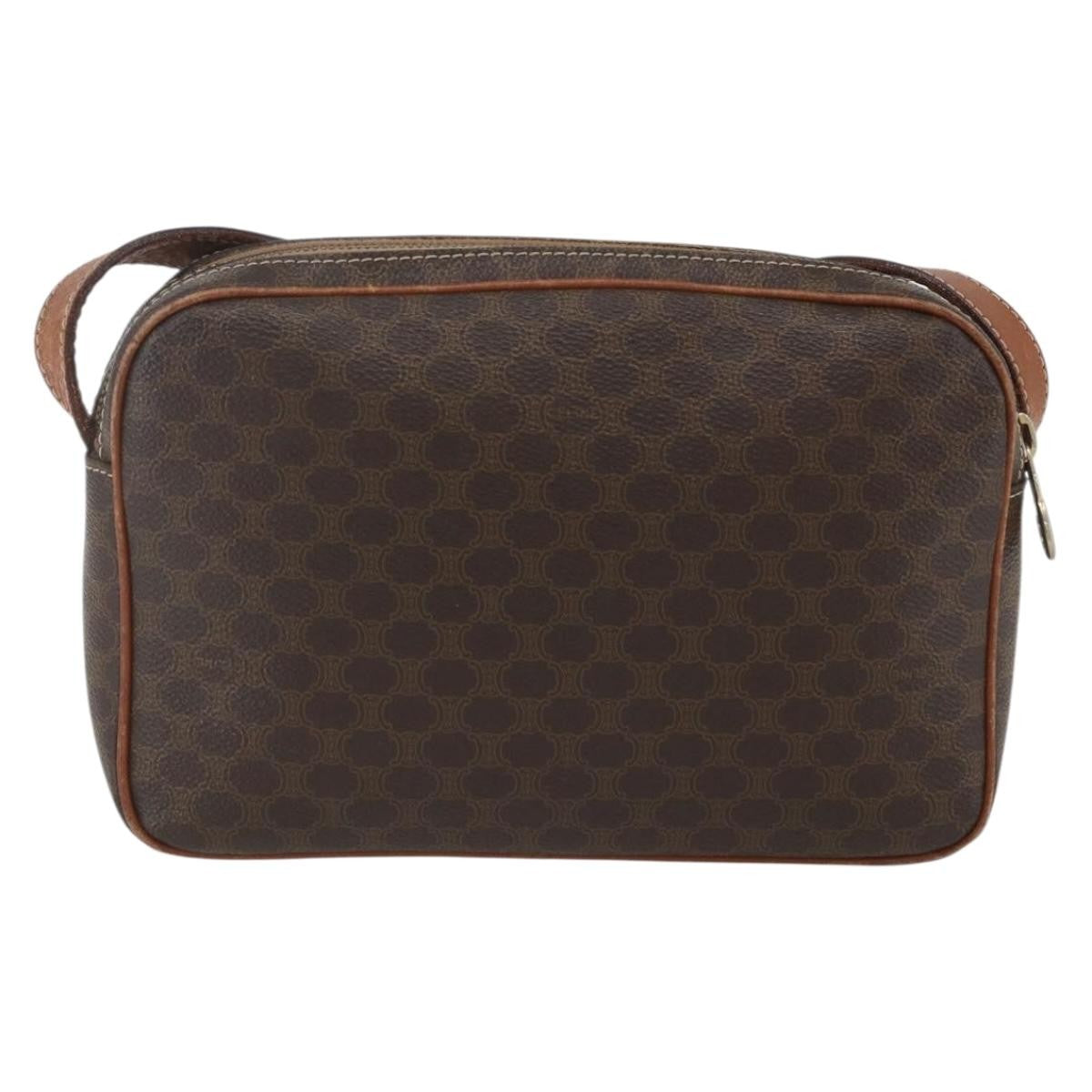Celine Vintage Macadam Shoulder Bag Canvas Brown Canvas Shoulder Bag Bag