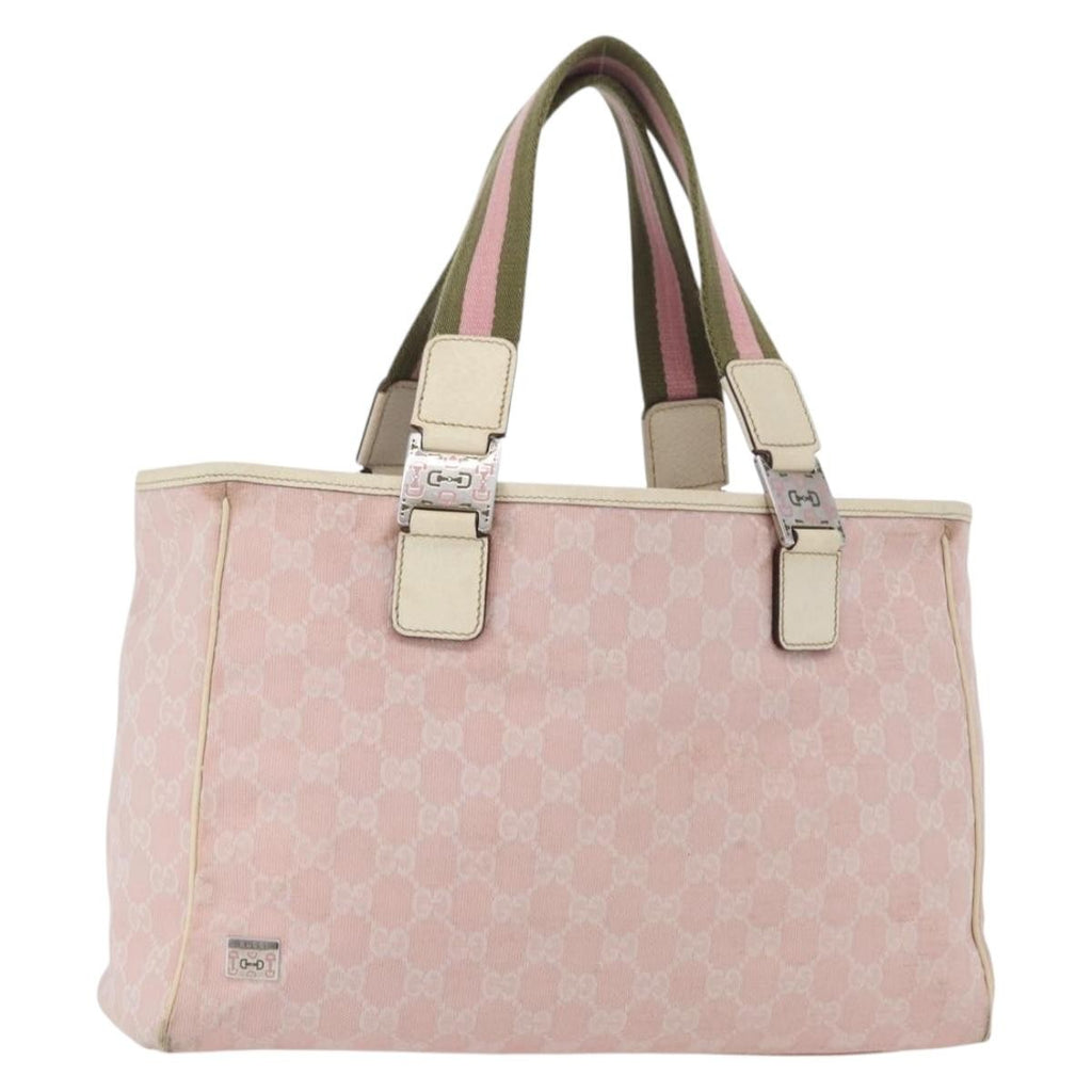 Gucci Web Handle Buckle Tote Gg Canvas Pink Canvas Tote Bag Bag (Pre-Owned)