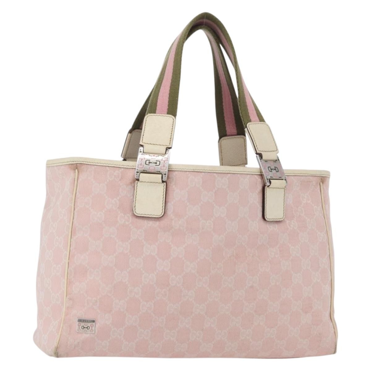 Gucci Web Handle Buckle Tote Gg Canvas Pink Canvas Tote Bag Bag (Pre-Owned)