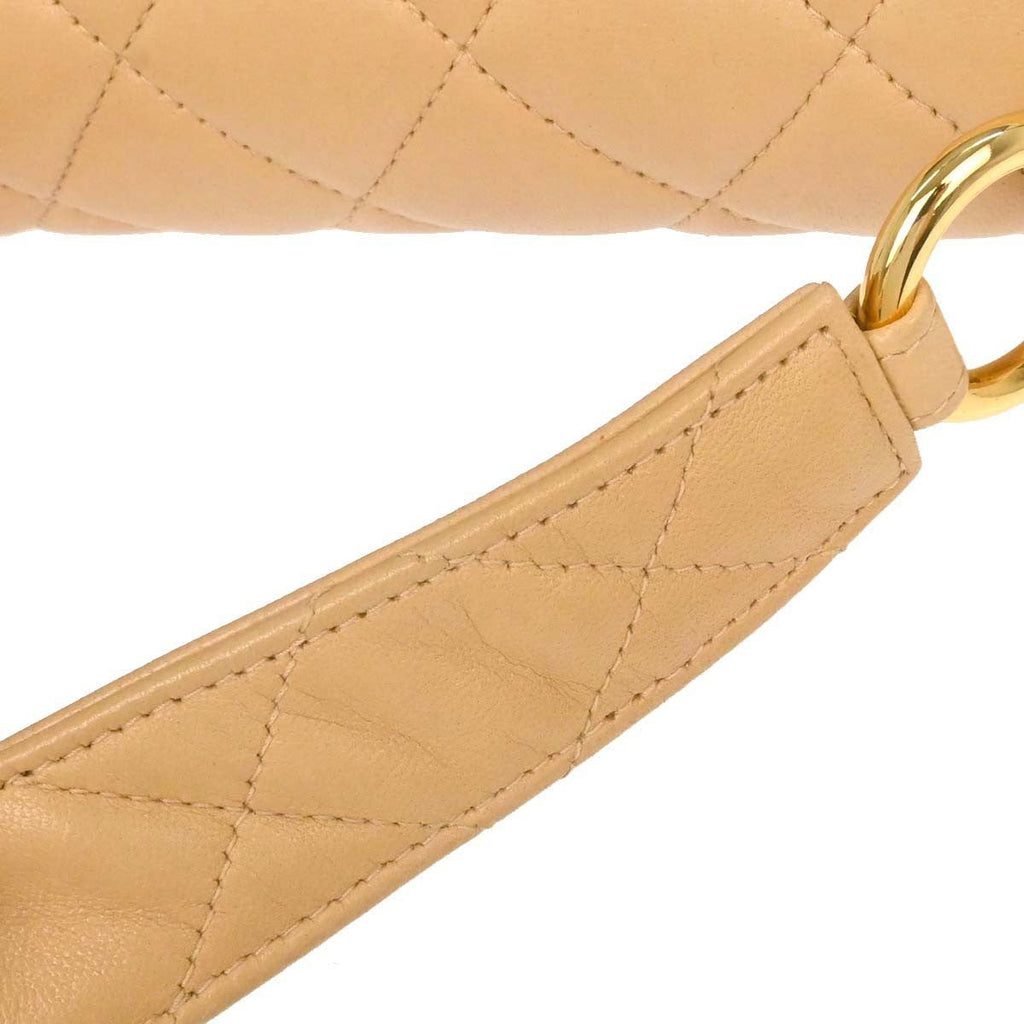 Chanel Vintage Top Handle Flap Bag Quilted Lambskin Beige Leather Handbag