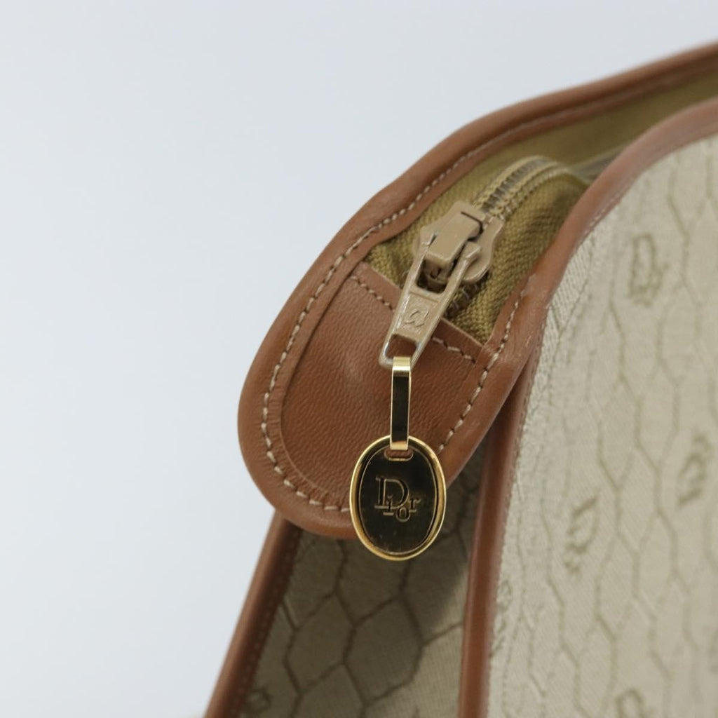 Christian Dior Vintage Honeycomb Zip Pouch Canvas And Leather Beige Canvas Clutche & Pouche Bag (Pre-Owned)