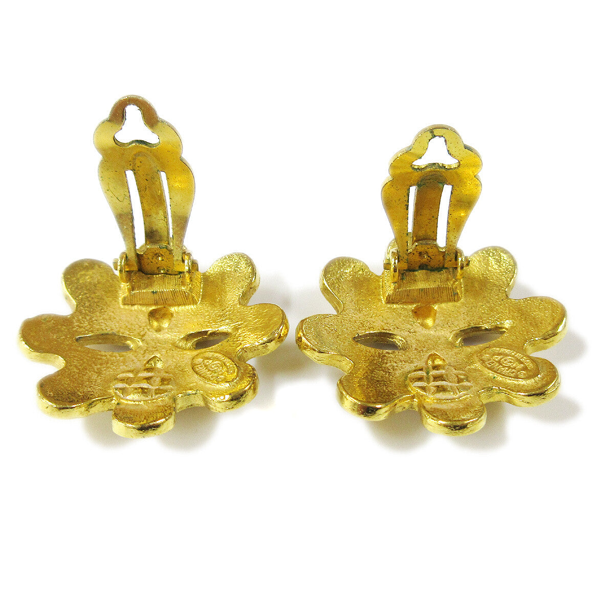 Chanel Vintage Cc Flower Cutout Round Clip-On Earrings Metal Gold Gold_Plated Earrings Jewelry