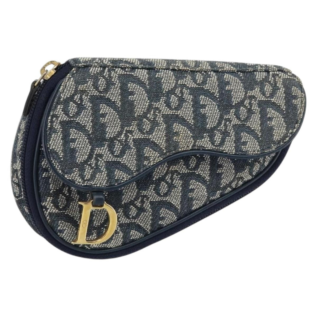 Christian Dior Vintage Saddle Coin Purse Diorissimo Canvas Navy Canvas Clutche & Pouche Bag (Pre-Owned)