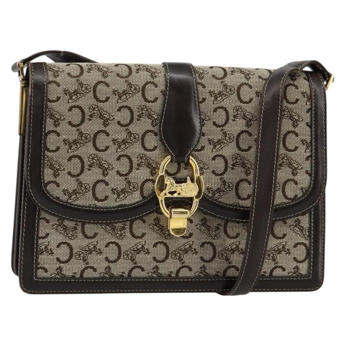 Celine C Sulky Shoulder Bag Canvas And Leather Brown Canvas Shoulder Bag Bag