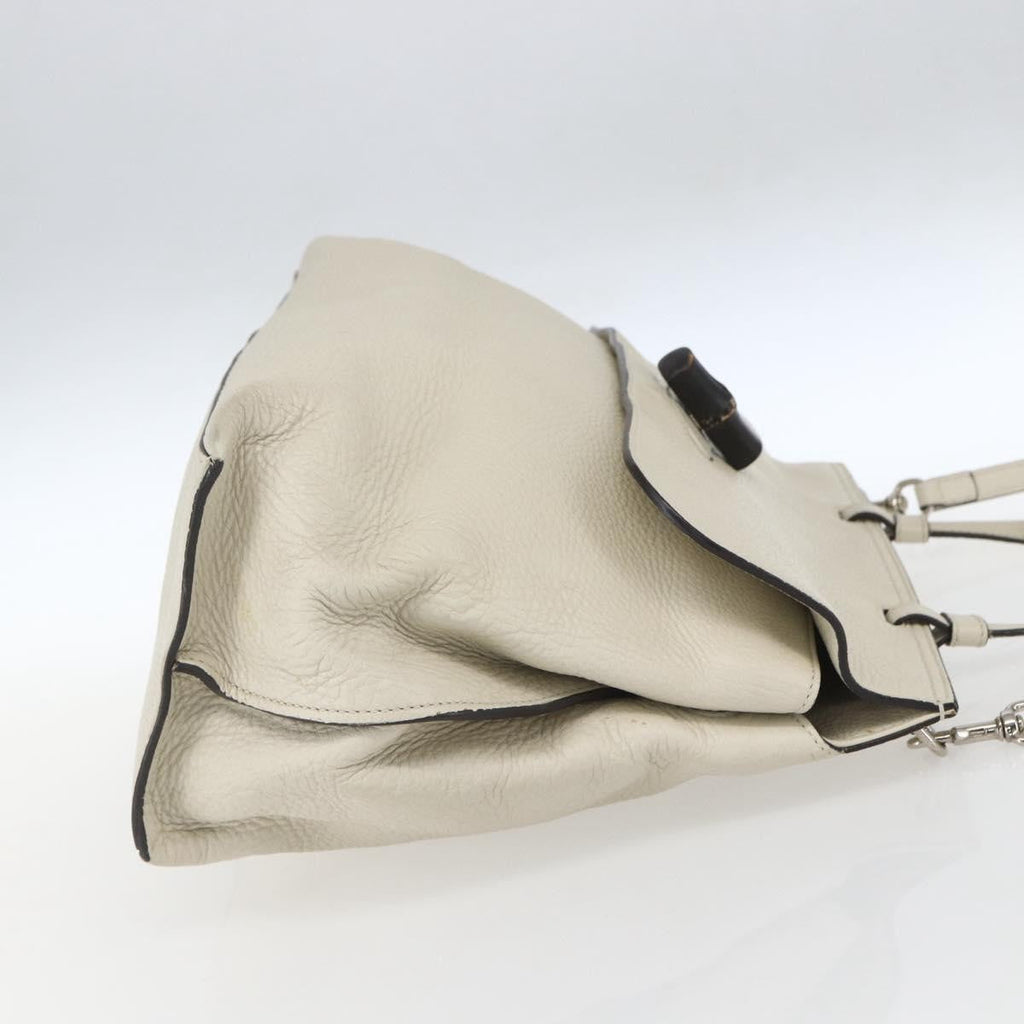 Gucci Bamboo Daily Top Handle Bag Leather White Leather Handbag (Pre-Owned)