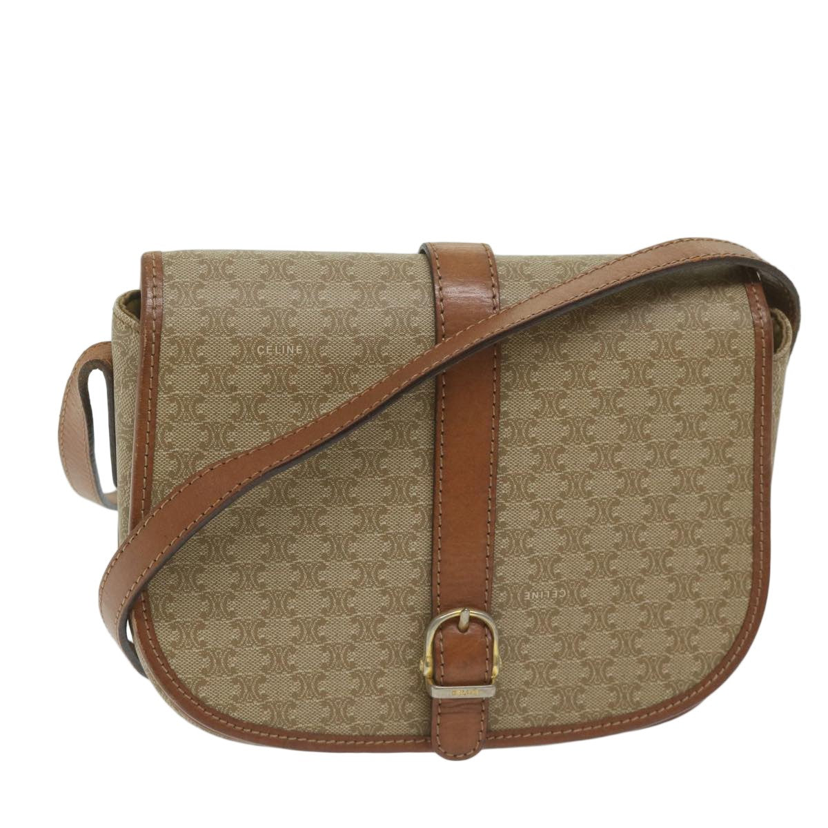 Celine Vintage Macadam Shoulder Bag Canvas And Leather Beige Canvas Shoulder Bag Bag