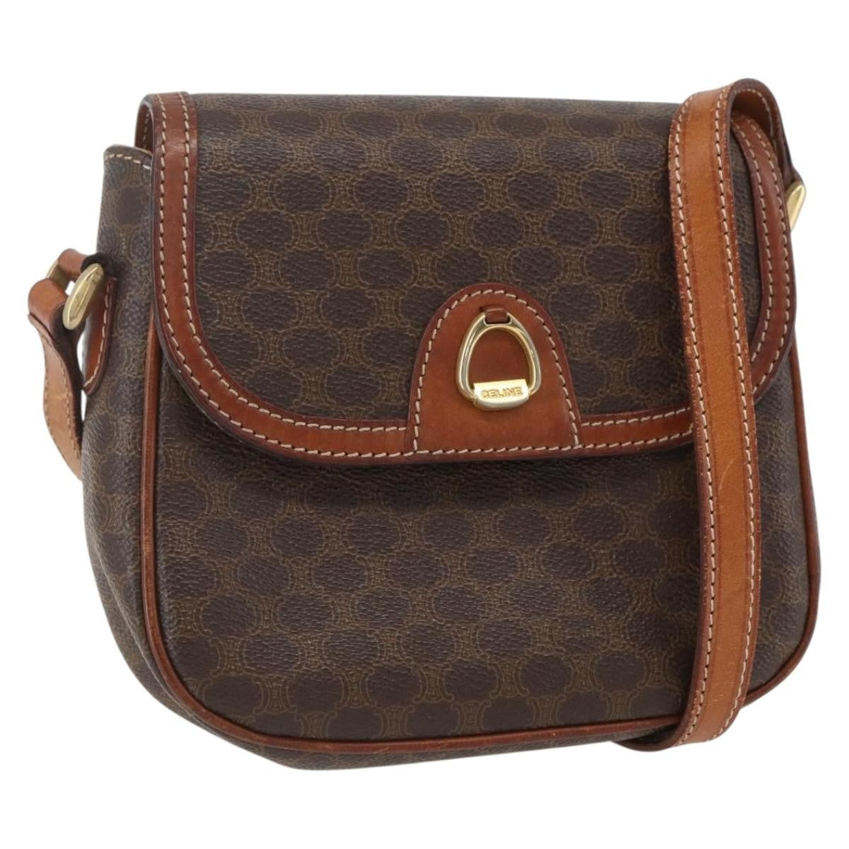 Celine Vintage Macadam Shoulder Bag Canvas And Leather Brown Canvas Shoulder Bag Bag
