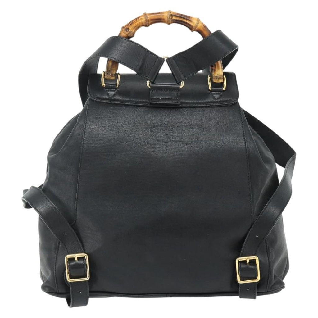 Gucci Vintage Bamboo Backpack Leather Black Leather Backpack Bag (Pre-Owned)