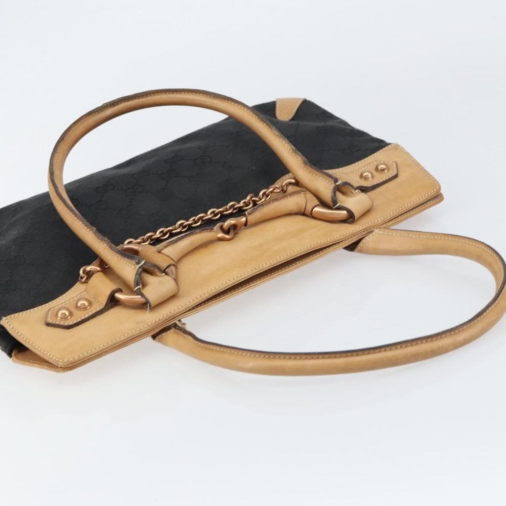 Gucci Horsebit Bracket Tote Gg Canvas Black Canvas Tote Bag Bag (Pre-Owned)