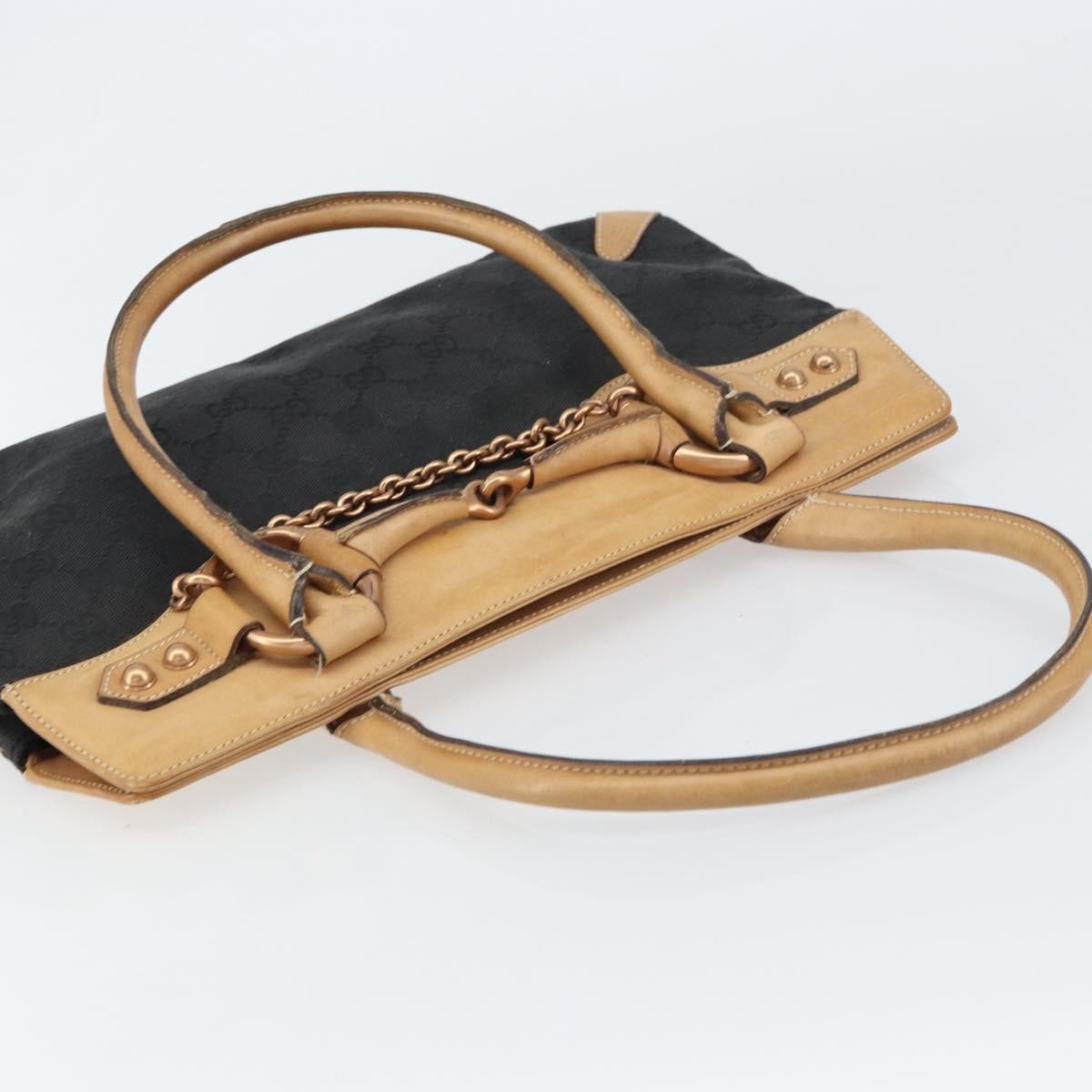 Gucci Horsebit Bracket Tote Gg Canvas Black Canvas Tote Bag Bag (Pre-Owned)