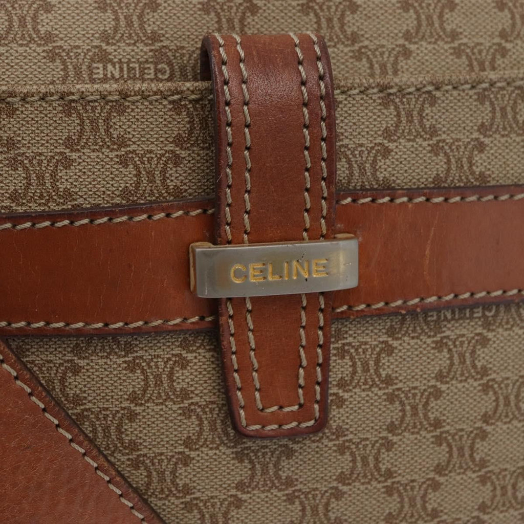 Celine Vintage Macadam Shoulder Bag Canvas And Leather Beige Canvas Shoulder Bag Bag
