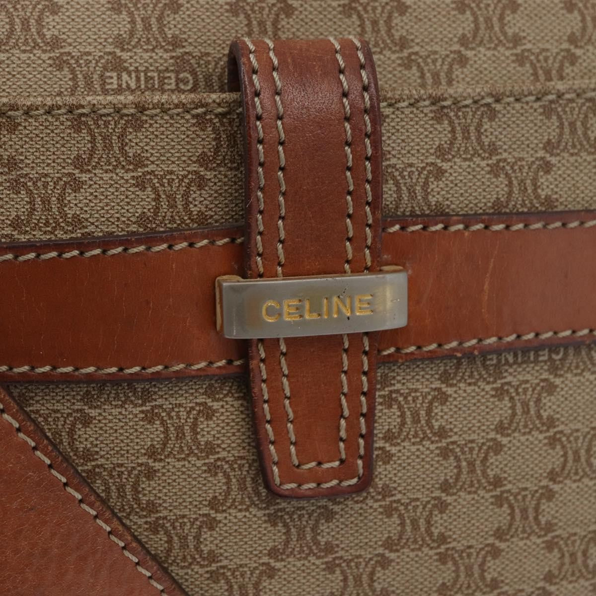 Celine Vintage Macadam Shoulder Bag Canvas And Leather Beige Canvas Shoulder Bag Bag