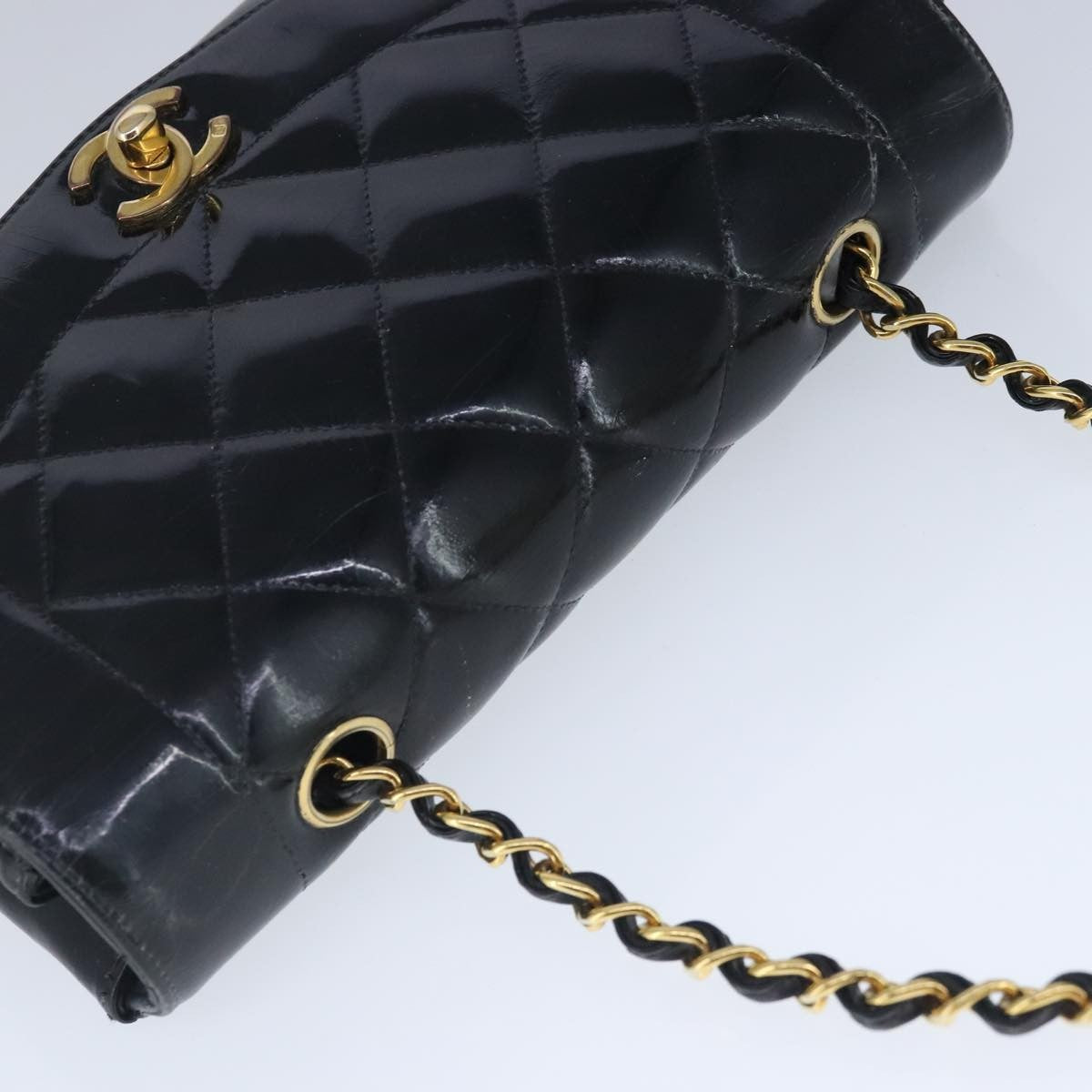 Chanel Vintage So Black Diana Flap Bag Quilted Patent Black Patent_Leather Shoulder Bag Bag