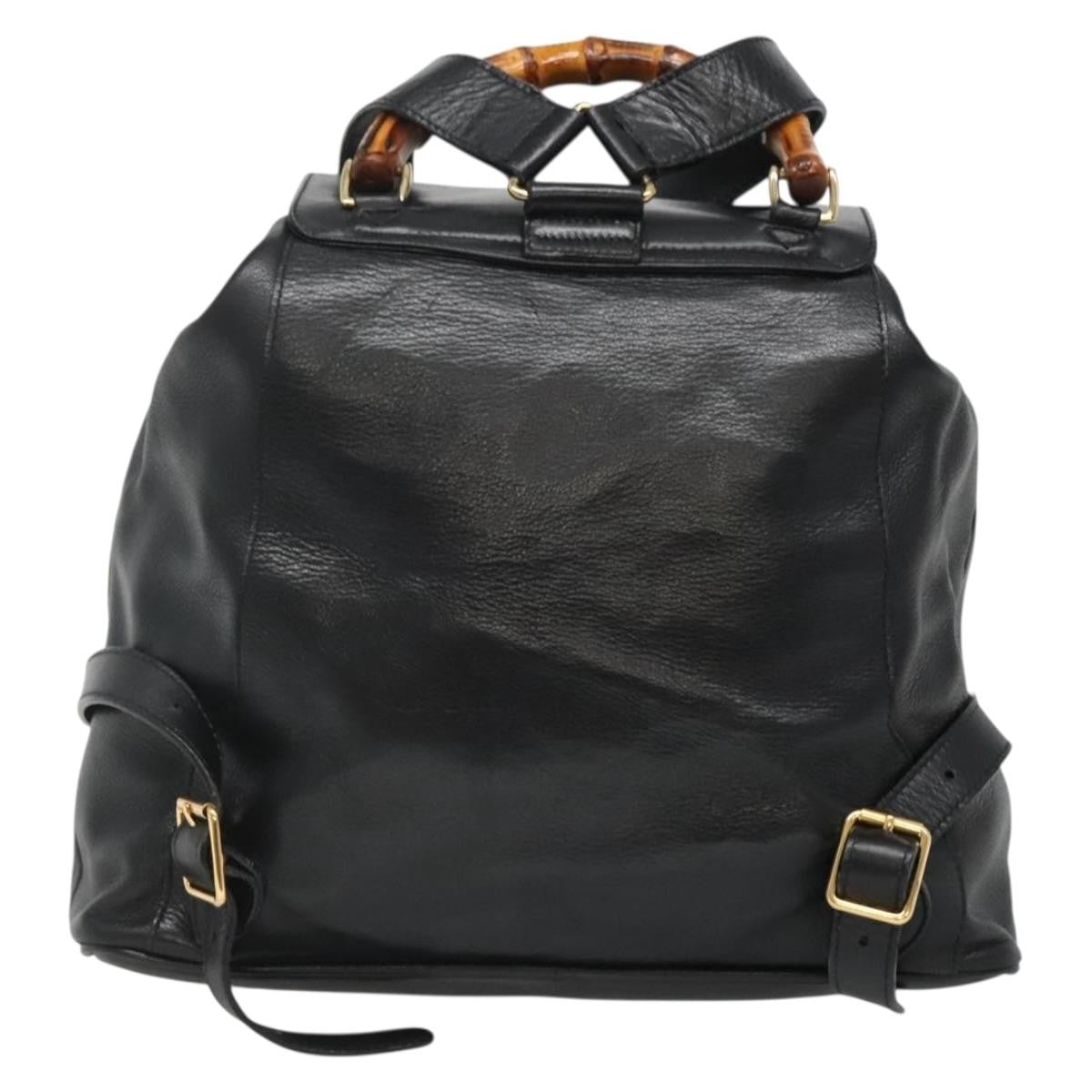 Gucci Vintage Bamboo Backpack Leather Black Leather Backpack Bag (Pre-Owned)