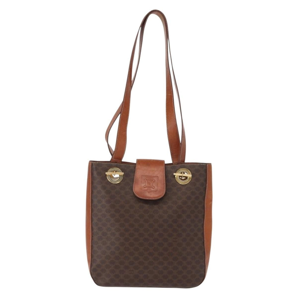 Celine Vintage Macadam Shoulder Bag Canvas And Leather Brown Canvas Shoulder Bag Bag