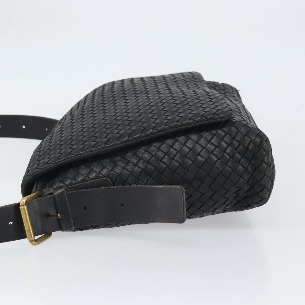 Bottega Veneta Square Flap Messenger Bag Intrecciato Nappa Black Leather Shoulder Bag Bag