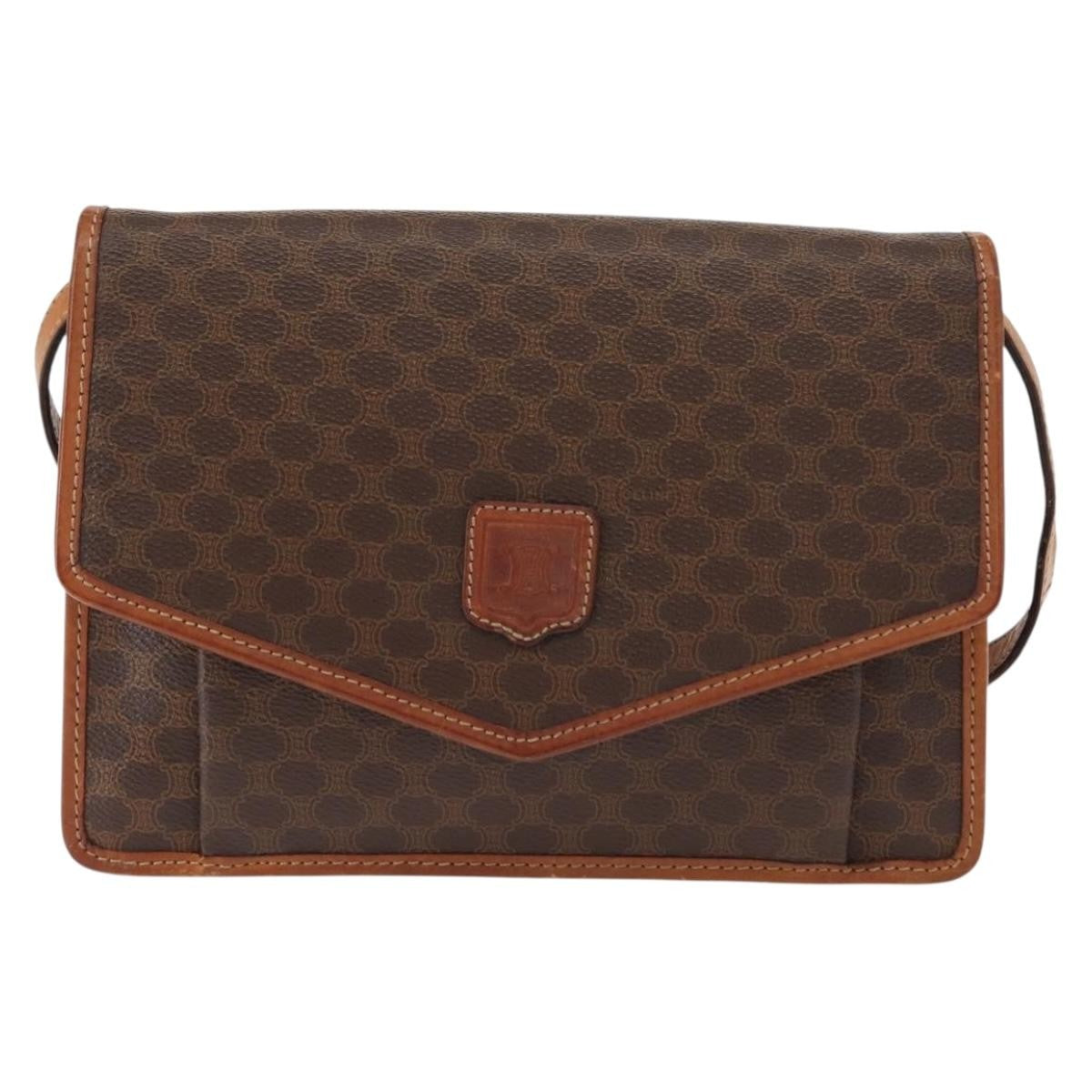 Celine Vintage Macadam Shoulder Bag Canvas And Leather Brown Canvas Shoulder Bag Bag