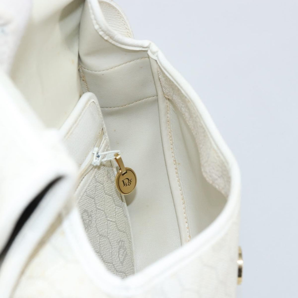 Christian Dior Vintage Honeycomb Flap Crossbody Bag Canvas And Leather White Canvas Shoulder Bag Bag (Pre-Owned)