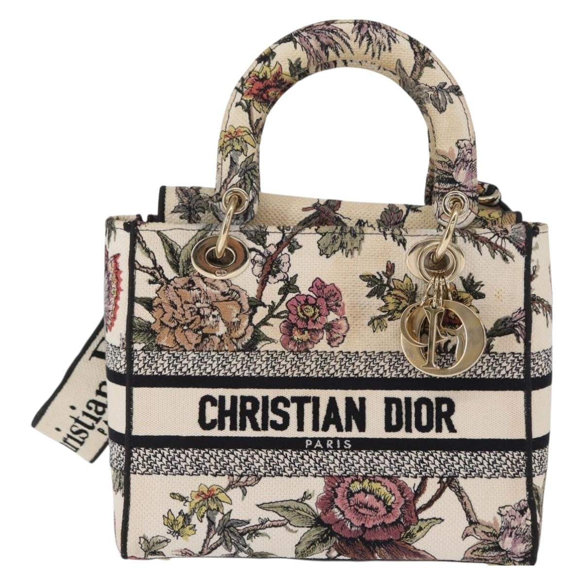 Christian Dior Lady D-Lite Bag Embroidered Canvas Multicolour Canvas Handbag (Pre-Owned)