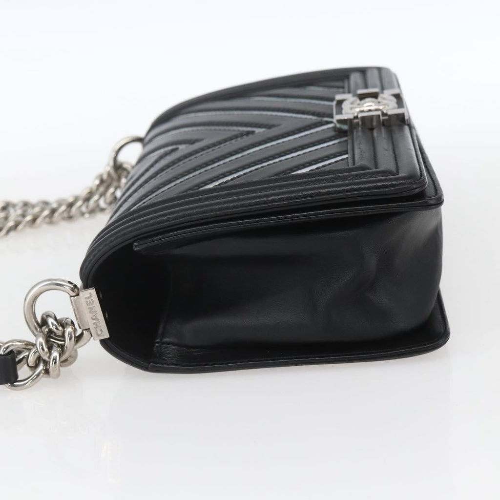 Chanel Boy Flap Bag Chevron Lambskin With Holographic Pvc Black Leather Shoulder Bag Bag