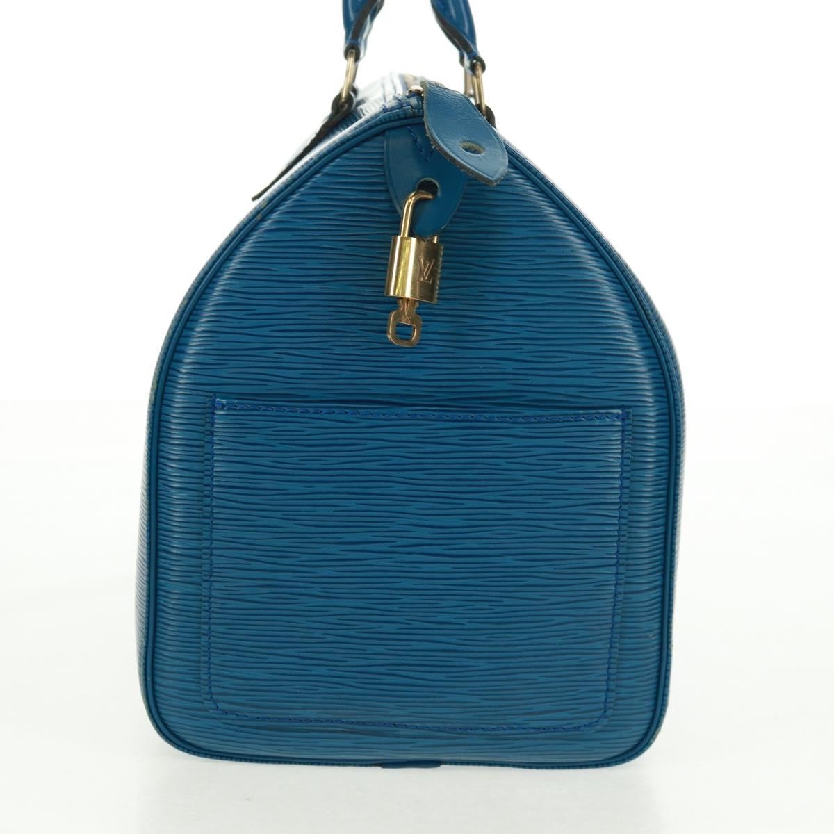 Louis Vuitton Speedy Handbag Epi Leather Blue Leather Handbag
