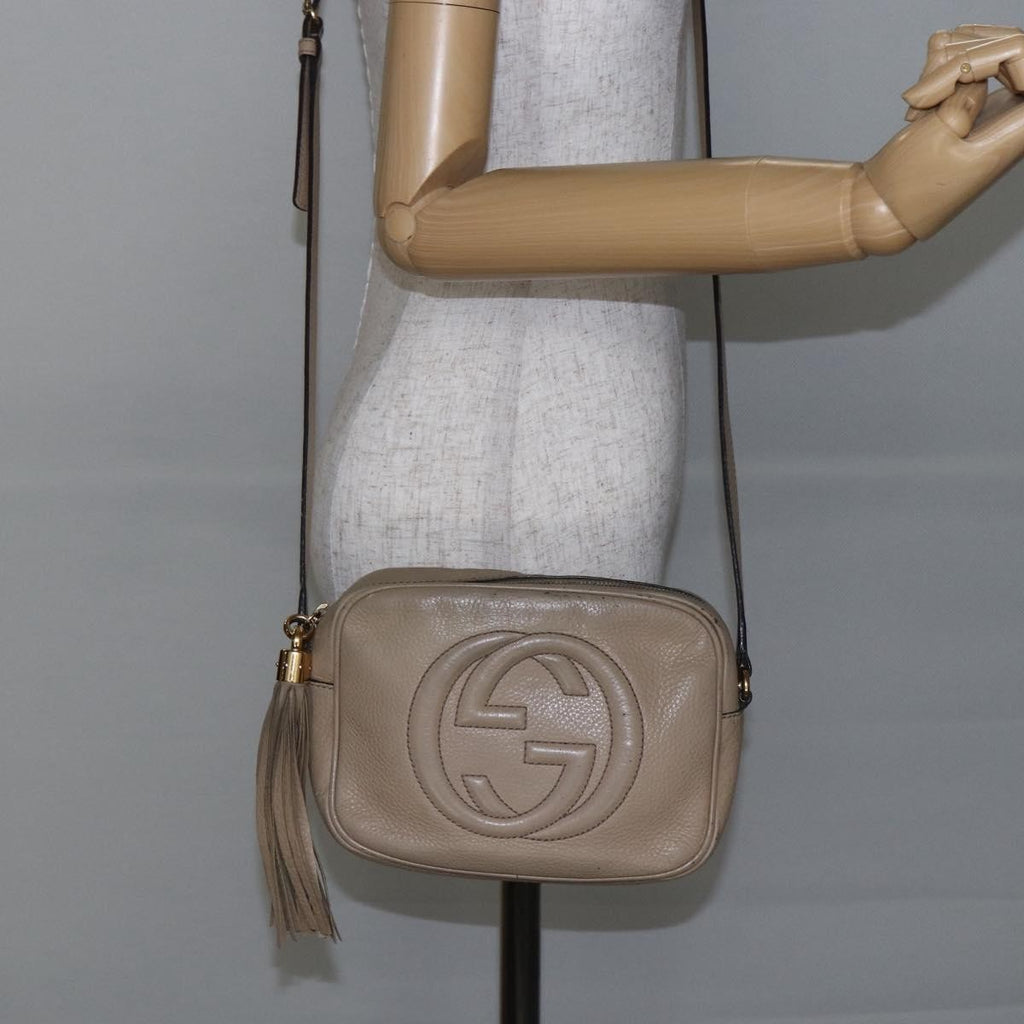 Gucci Soho Disco Crossbody Bag Leather Beige Leather Shoulder Bag Bag (Pre-Owned)