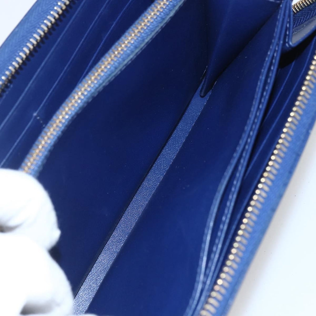 Prada Zip Around Organizer Wallet Saffiano Leather With Applique Blue Leather Wallets Accessory
