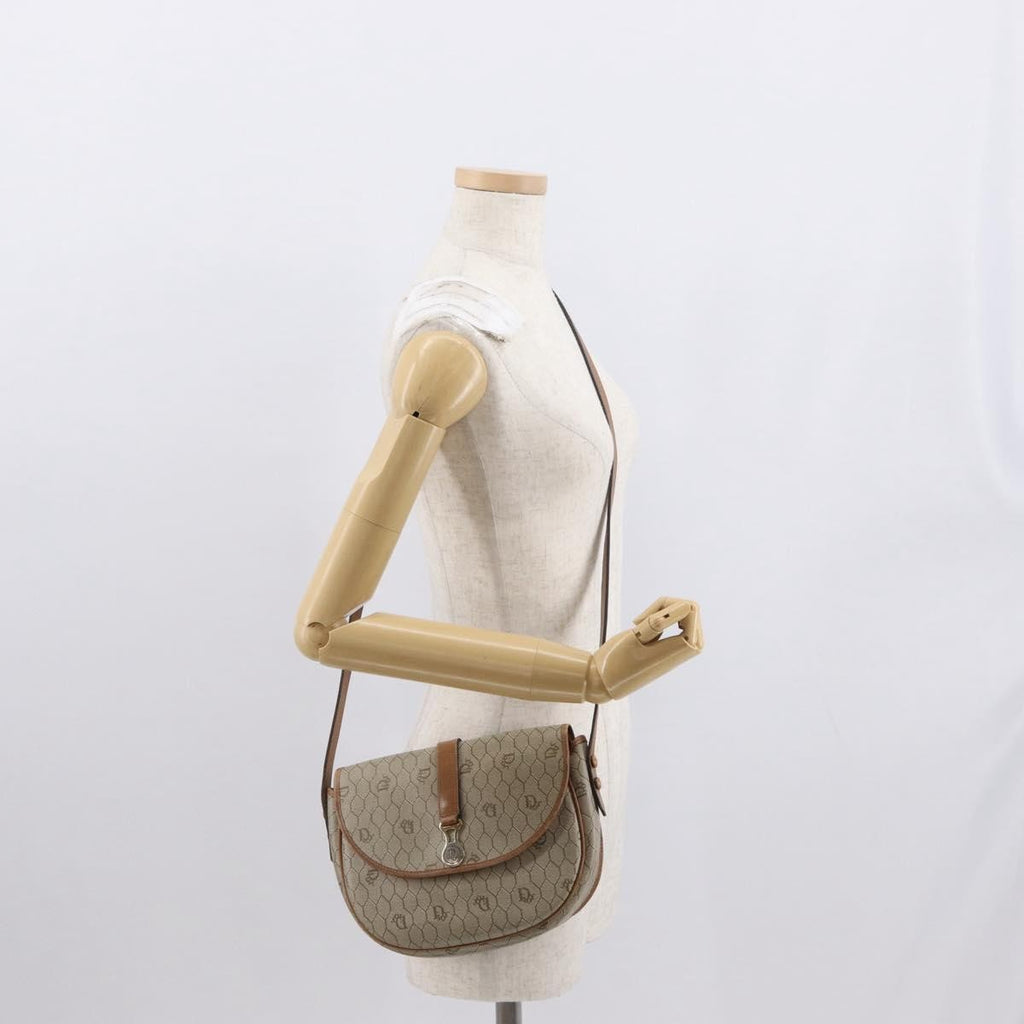 Christian Dior Vintage Honeycomb Shoulder Bag Canvas And Leather Beige Canvas Shoulder Bag Bag (Pre-Owned)