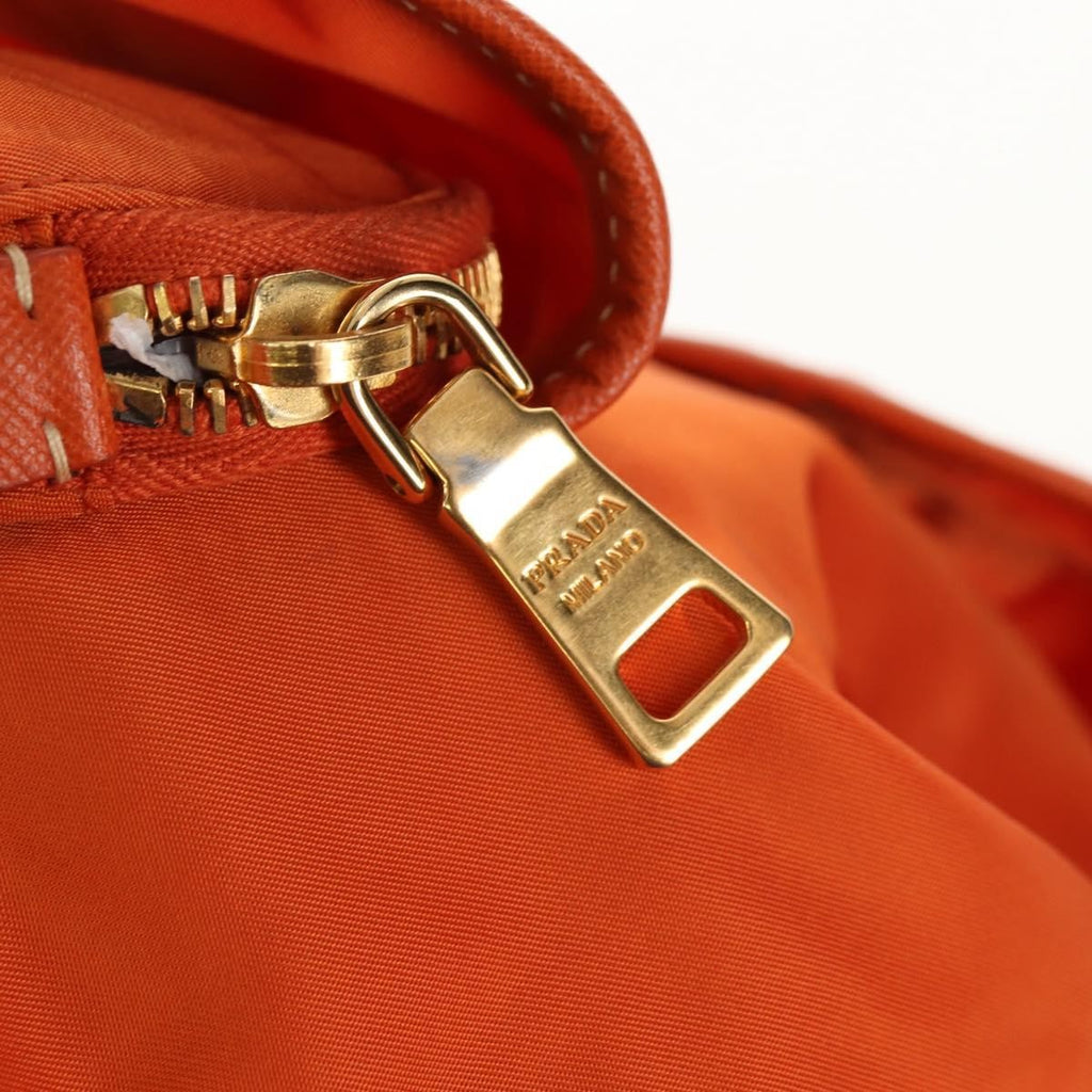 Prada Vela Double Front Pocket Backpack Tessuto With Saffiano Leather Orange Nylon Backpack Bag