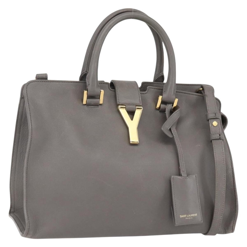 Saint Laurent Classic Y Cabas Leather Gray Leather Tote Bag Bag (Pre-Owned)