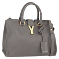 Saint Laurent Classic Y Cabas Leather Gray Leather Tote Bag Bag (Pre-Owned)